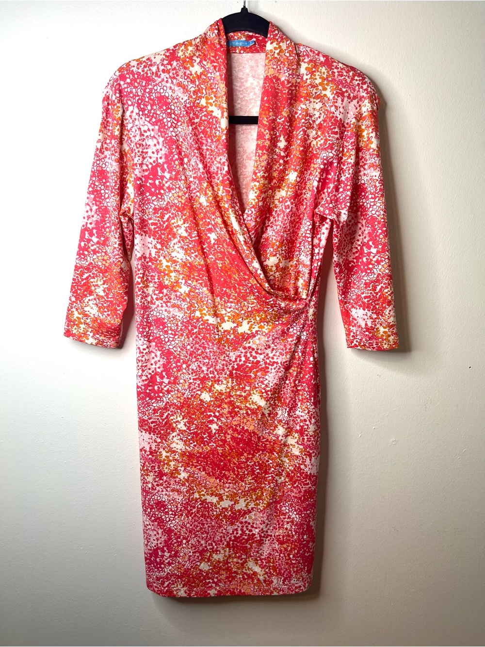 J. McLaughlin Draped V-Neck Sheath Dress Coral Multi Stretchy SZ S EUC